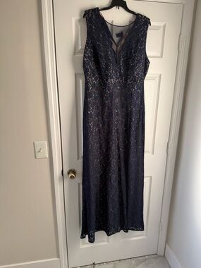 Navy Lace Maxi Dress with V-Neck